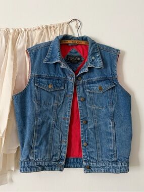 Vintage Casual Club Blue Denim Vest with Red Cotton Lining